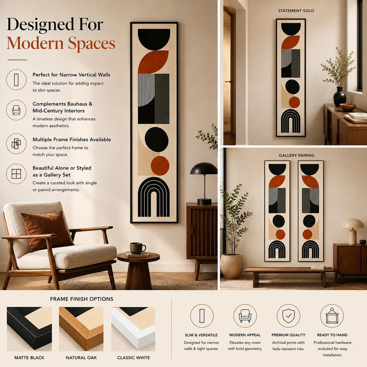 Bauhaus Mid Century Geometric Long Vertical Wall Art Design