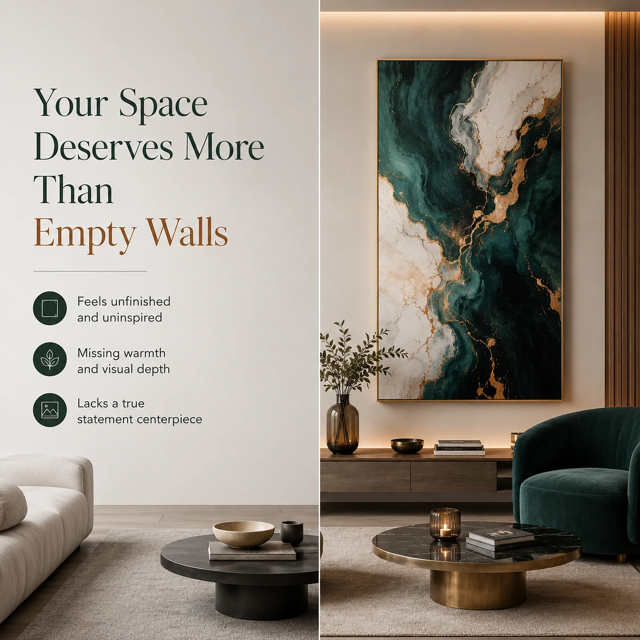 Emerald & Copper Abstract Canvas Wall Art