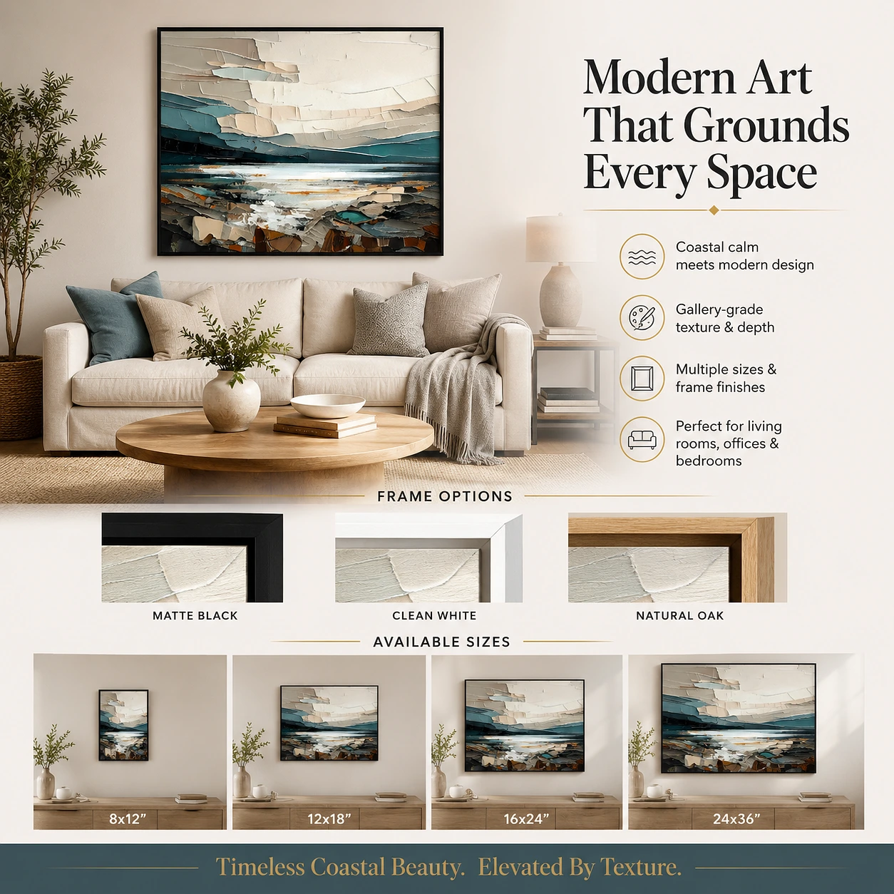 Serene Horizon Abstract Coastal Vertical Framed Wall Art