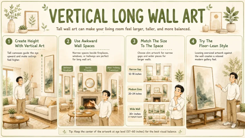 Vertical long wall art for living room