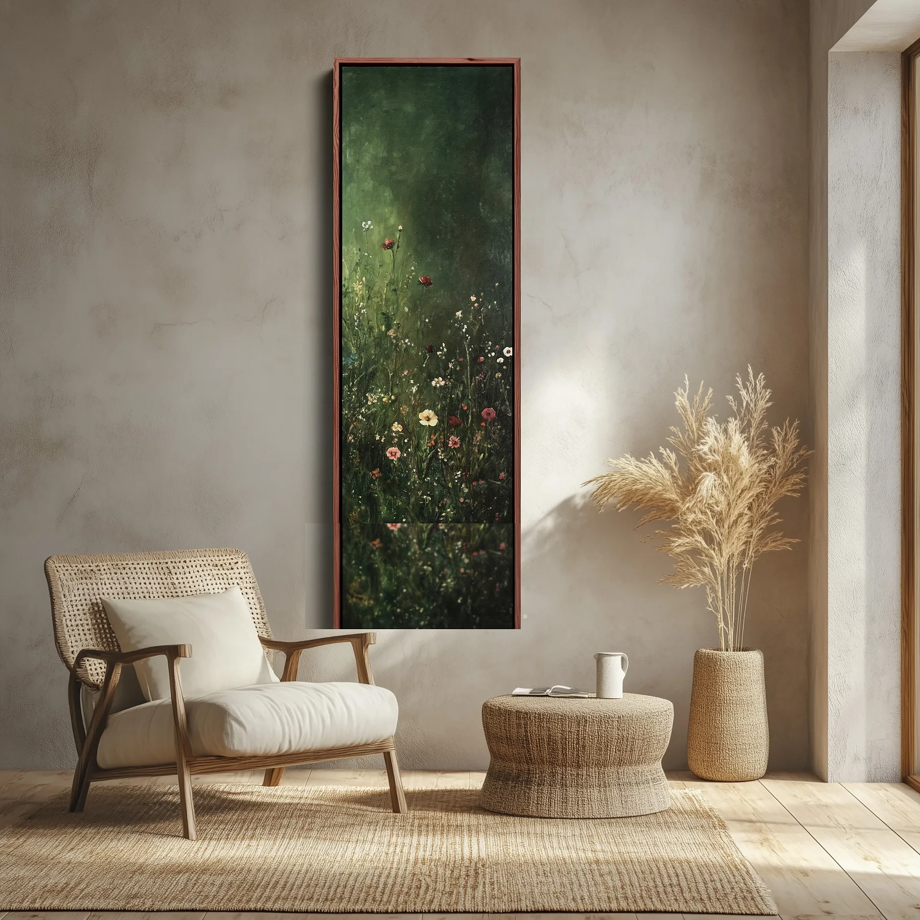 Vintage Wild Flowers Dark Green Vertical Wall Art