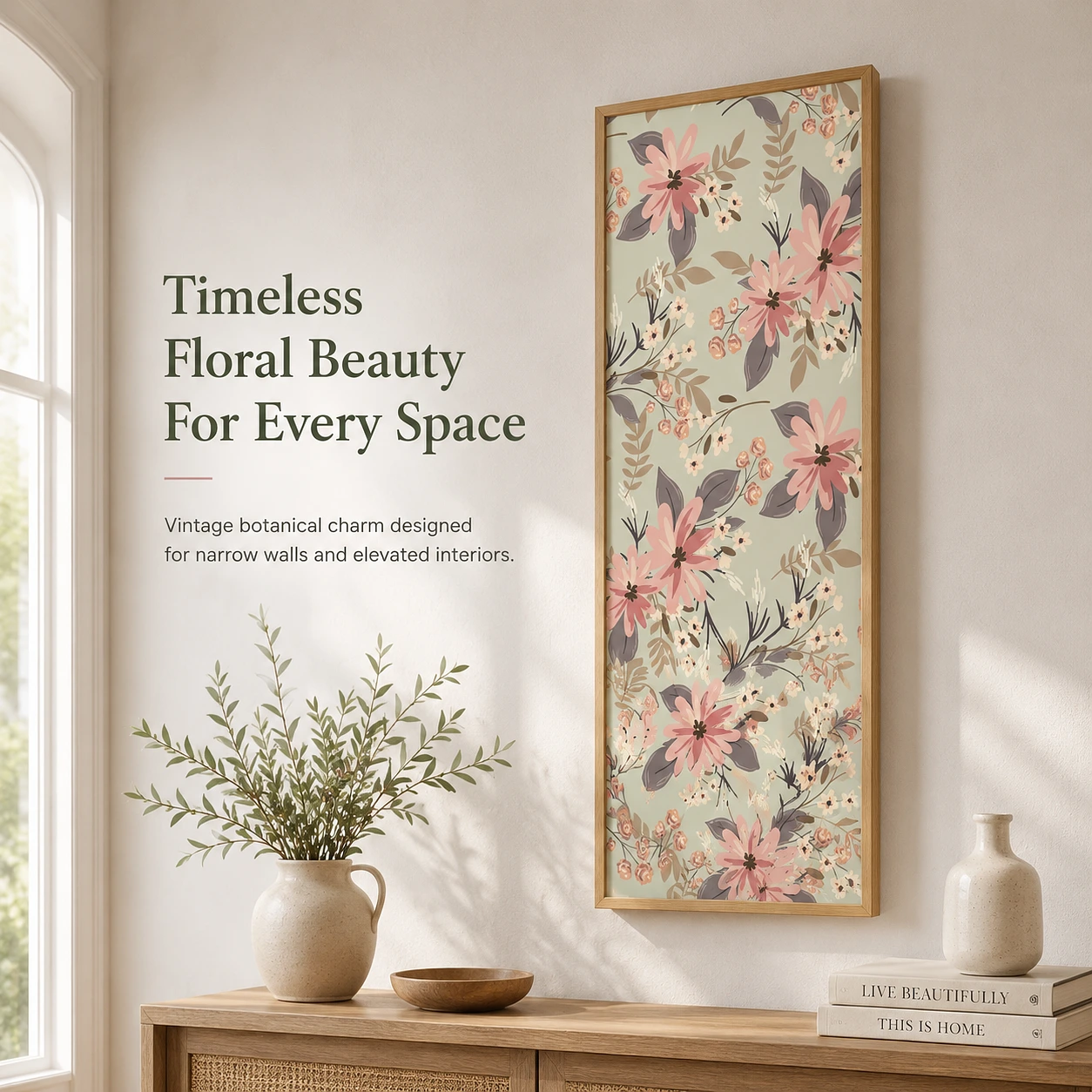 Vintage Wildflower Kitchen Tall Skinny Vertical Framed Canvas Decor
