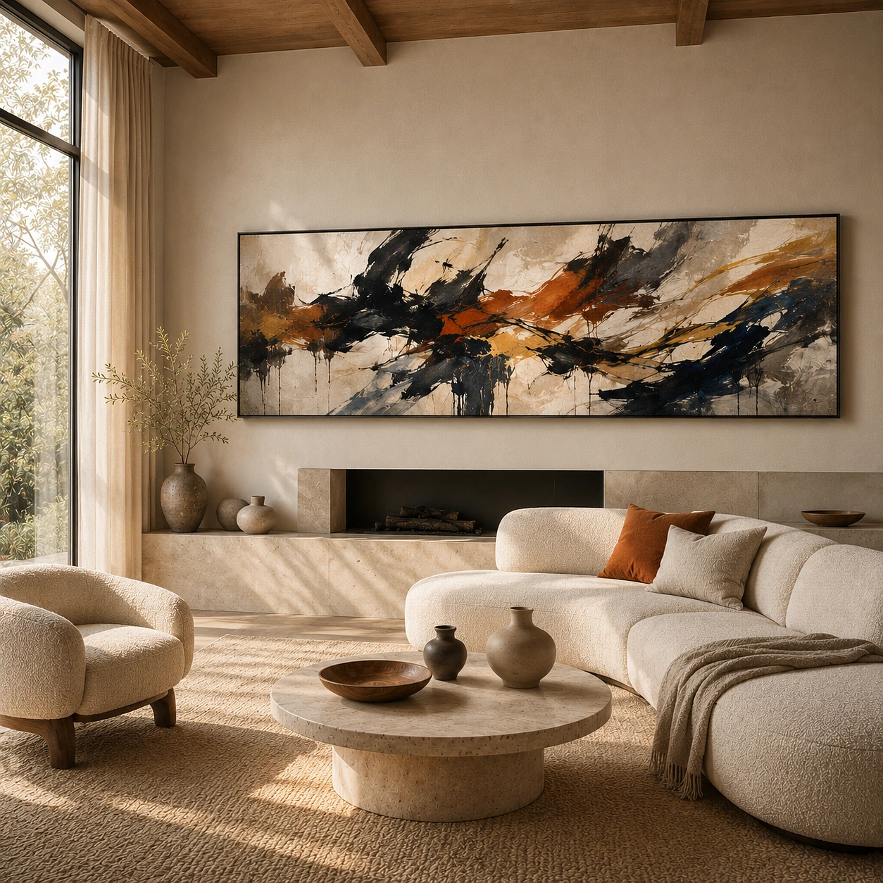 Abstract Expressionist Horizontal Long Wall Art For Living Room
