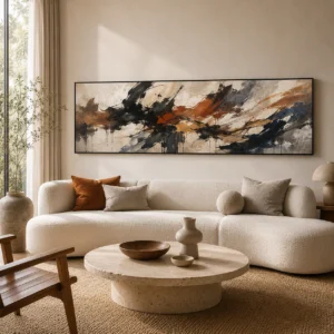 Abstract Expressionist Horizontal Wall Art | Long Canvas for Living Room