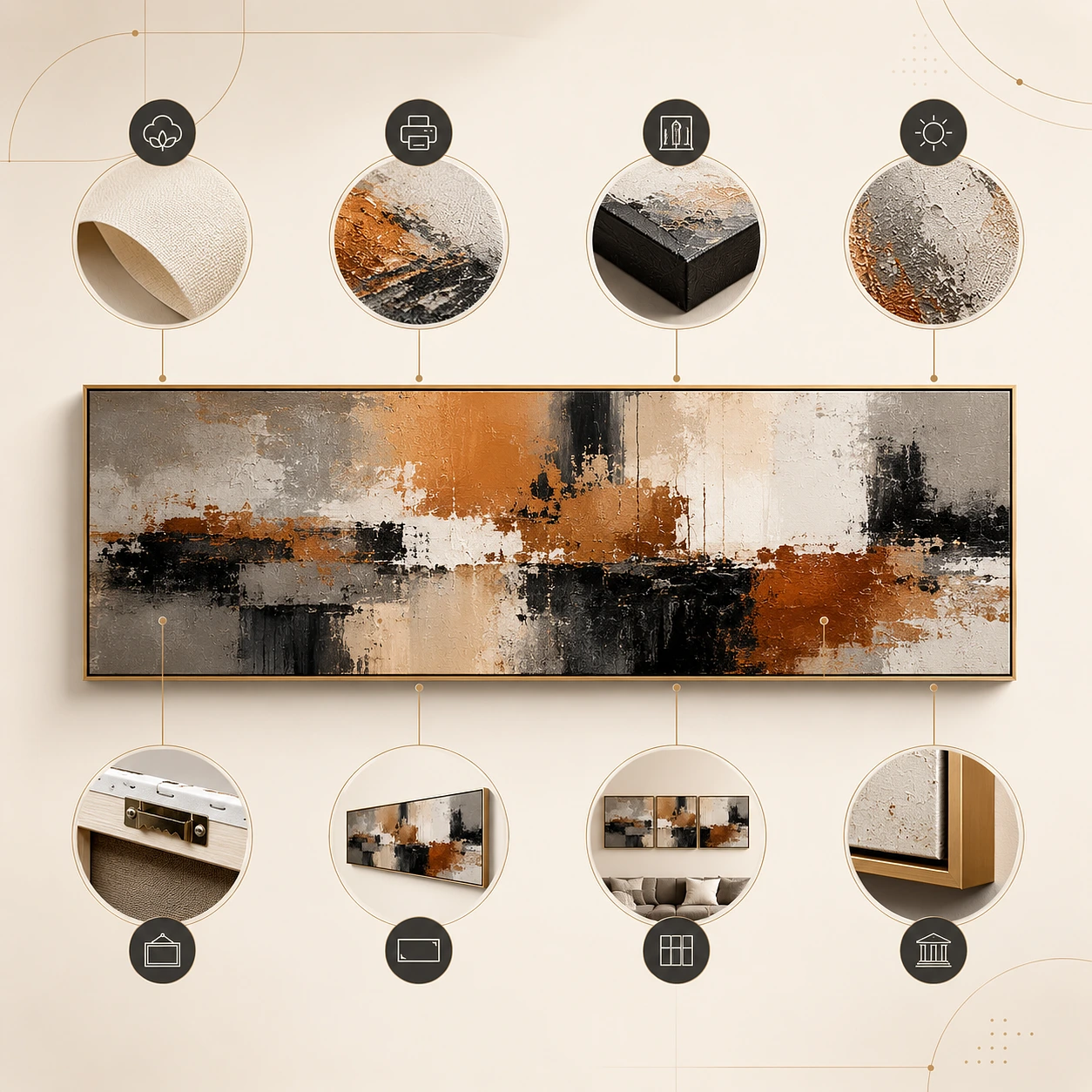 Minimalist Beige Abstract Horizontal Wide Wall Art