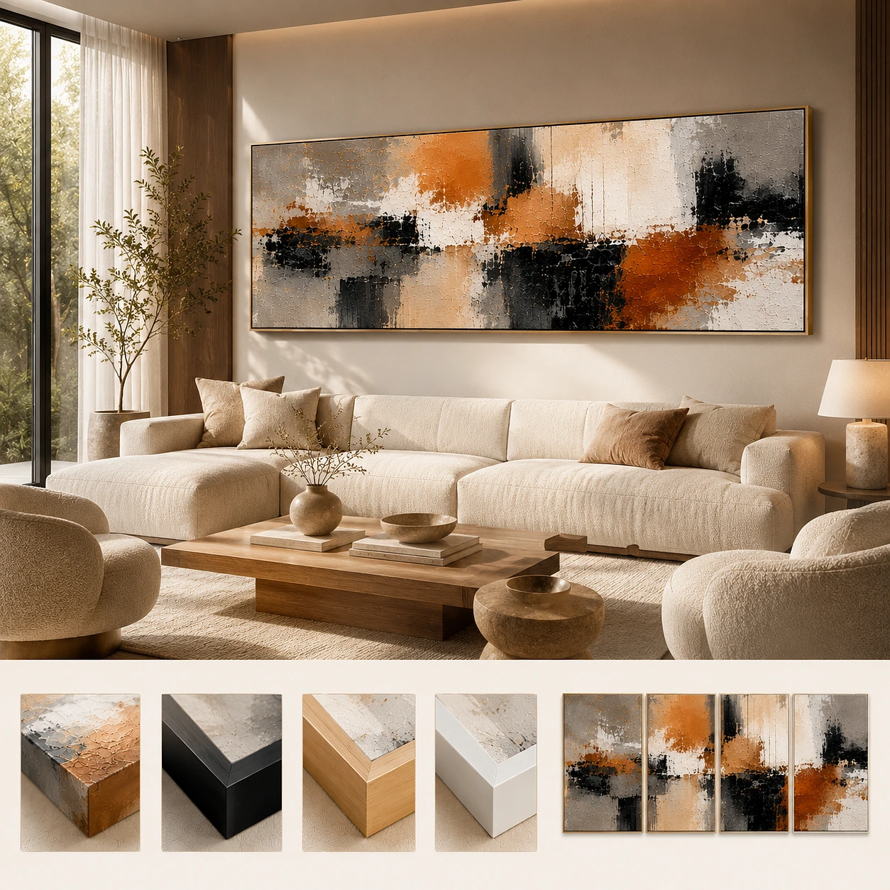 Minimalist Beige Abstract Horizontal Wide Wall Art Design
