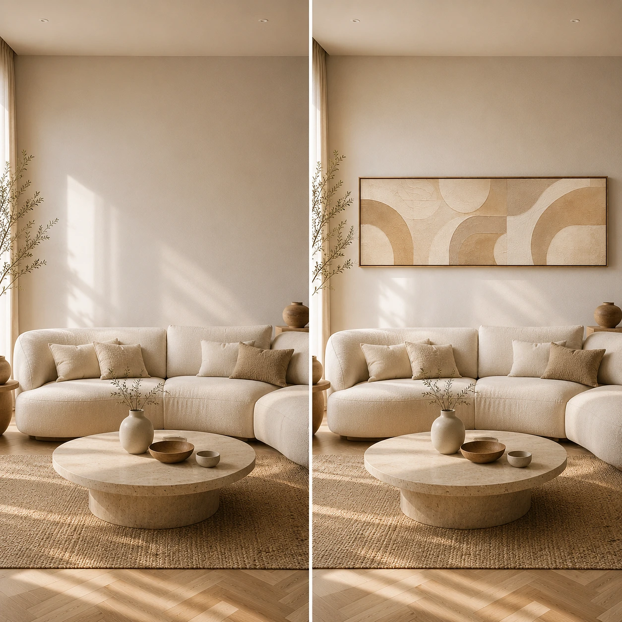 Minimalist Beige Abstract Horizontal Wide Wall Art For Living Room