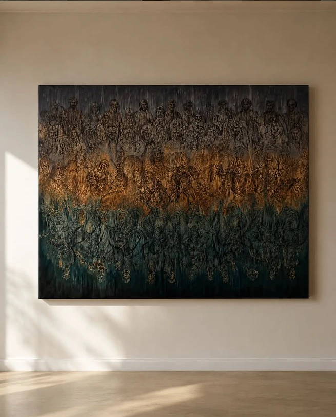 Abstract Figurative Crowd Painting Wall Art - Contemporary Textured Canvas Print