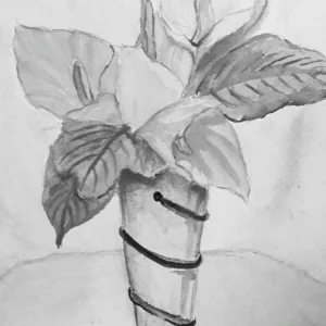 Black & White Watercolor Floral Vase Painting - Hand-Painted Monochrome Canvas Wall Art