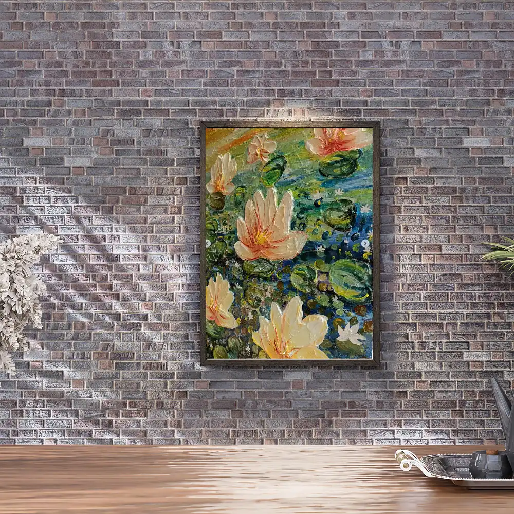 Blooming Lotus Pond Painting Wall Art
