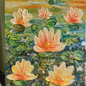 Blooming Lotus Pond Painting Wall Art - Impressionist Floral Canvas Print