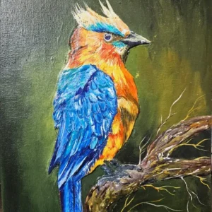 Colorful Blue & Orange Bird Painting Wall Art - Realistic Wildlife Canvas Print