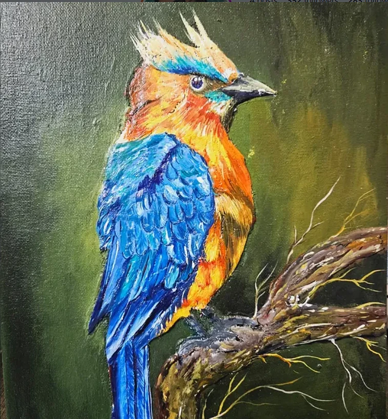 Colorful Blue & Orange Bird Painting Wall Art - Realistic Wildlife Canvas Print