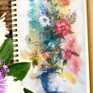 Colorful Watercolor Floral Bouquet Painting - Hand-Painted Flower Vase Canvas Wall Art
