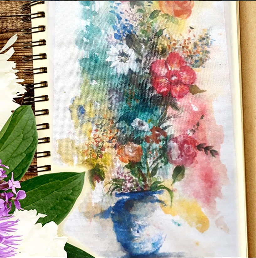 Colorful Watercolor Floral Bouquet Painting - Hand-Painted Flower Vase Canvas Wall Art