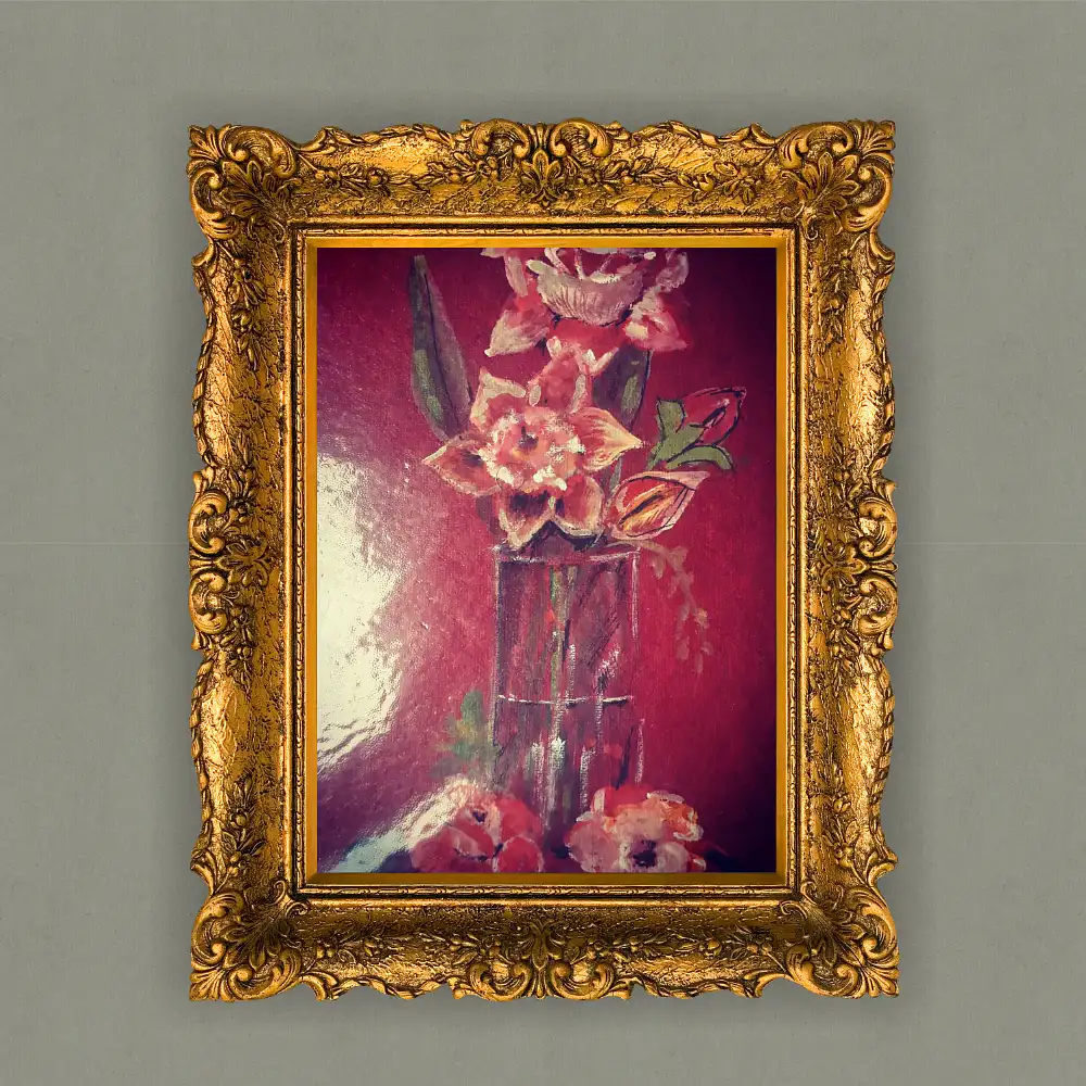 Hand-Painted Pink Floral Vase Painting