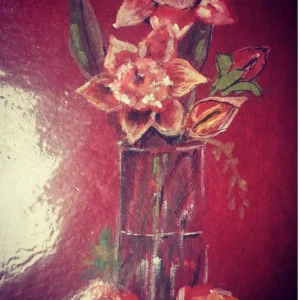 Hand-Painted Pink Floral Vase Painting - Elegant Flower Canvas Wall Art for Home Decor