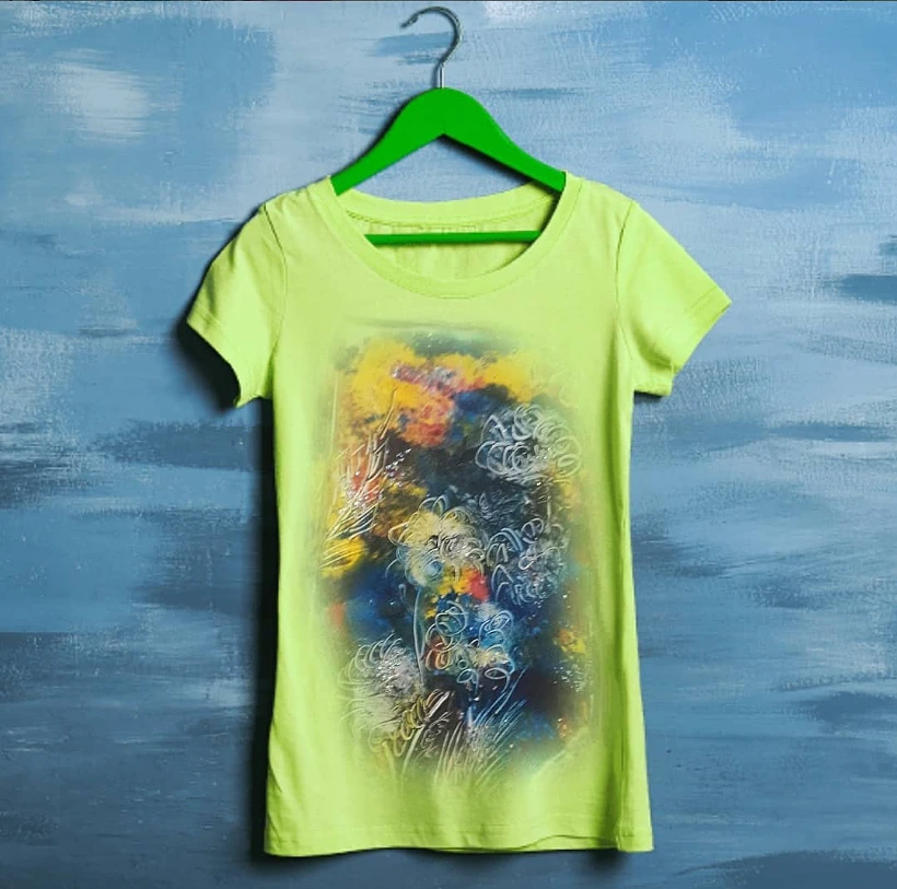 Lime Green Abstract Graphic T-Shirt - Artistic Color Splash Print Casual Cotton Tee for Men & Women