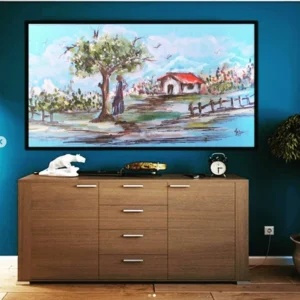 Peaceful Countryside Landscape Painting Wall Art - Rustic Village Canvas Print