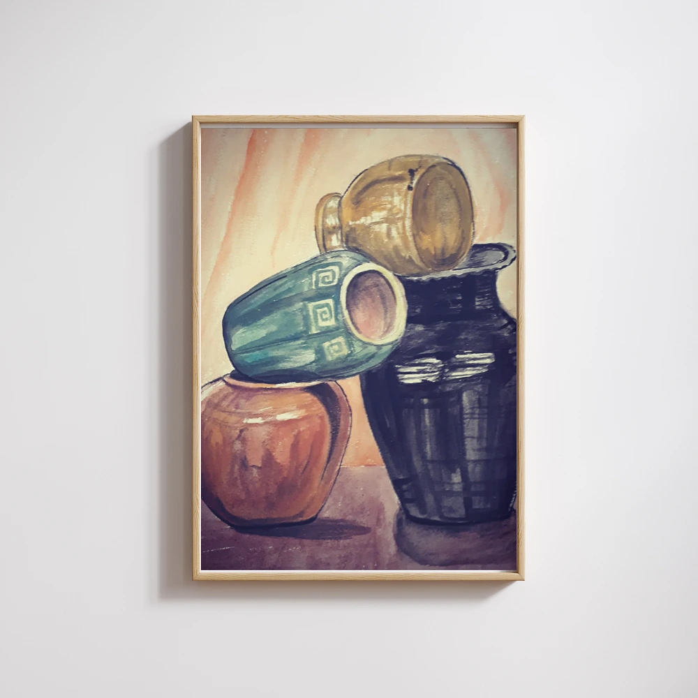 Rustic Ceramic Pot Still Life Canvas Vase Wall Art Print