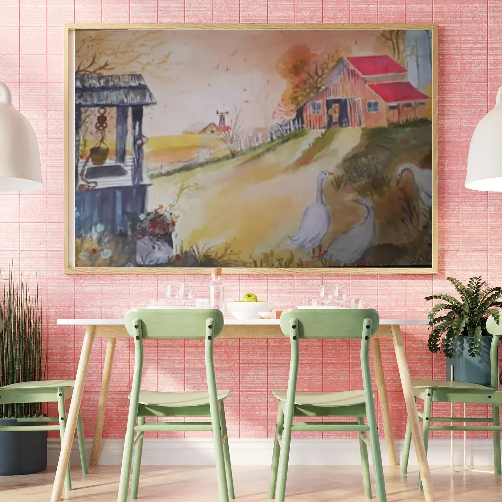Rustic Farmhouse Landscape Painting Wall Art