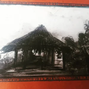 Rustic Village Hut Charcoal Sketch Wall Art - Monochrome Rural Canvas Print