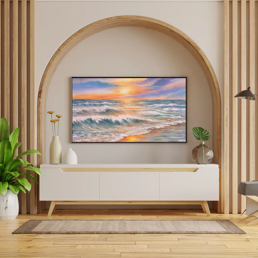 Sunset Ocean Waves Painting Wall Art
