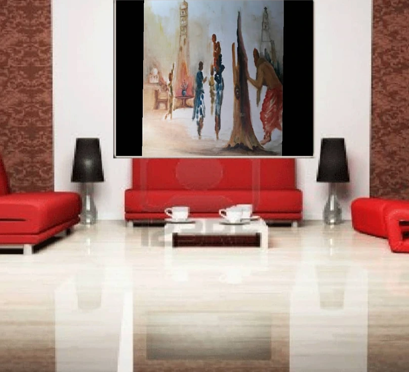 Traditional Indian Village Life Painting Wall Art - Handmade Style Canvas Print