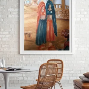 Traditional Rajasthani Women Oil Painting Wall Art - Rustic Indian Village Canvas Print