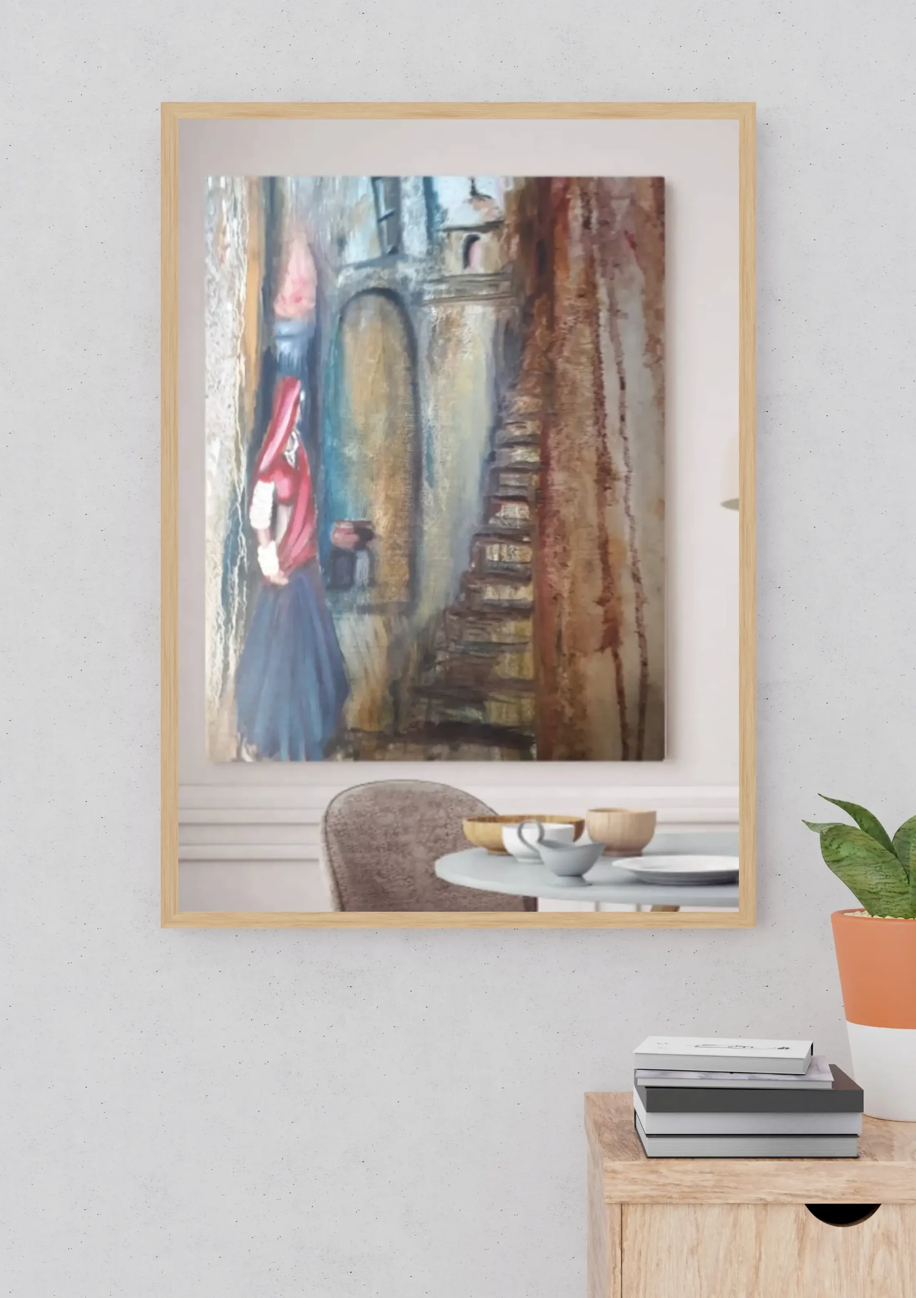 Vintage Alley Woman Canvas Wall Arts
