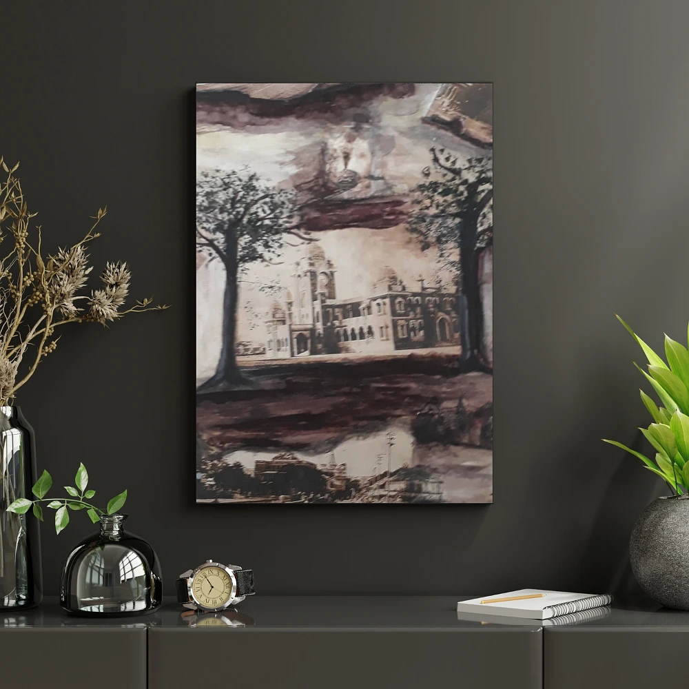 Vintage Architectural Landscape Painting Wall Art