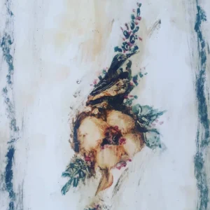 Vintage Bird & Cotton Blossom Painting - Rustic Botanical Canvas Wall Art