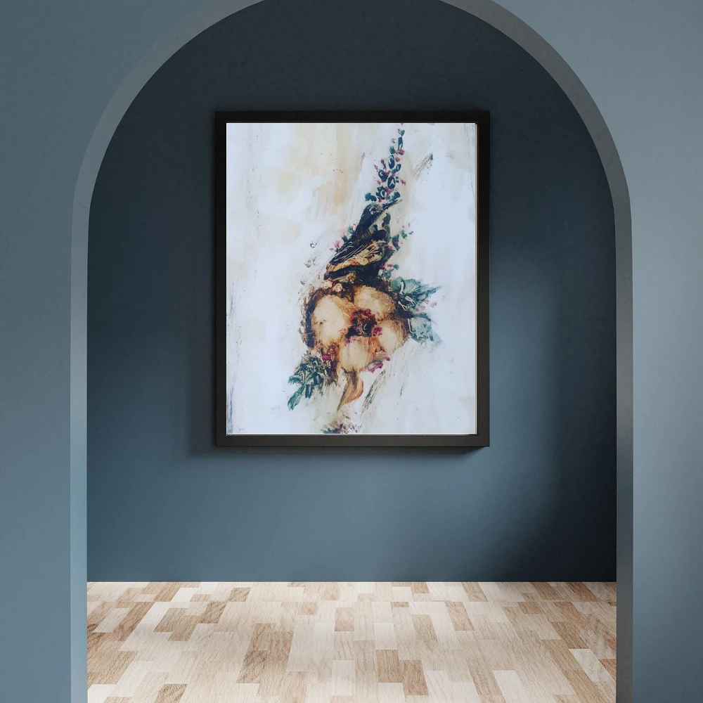 Vintage Bird & Cotton Blossom Painting