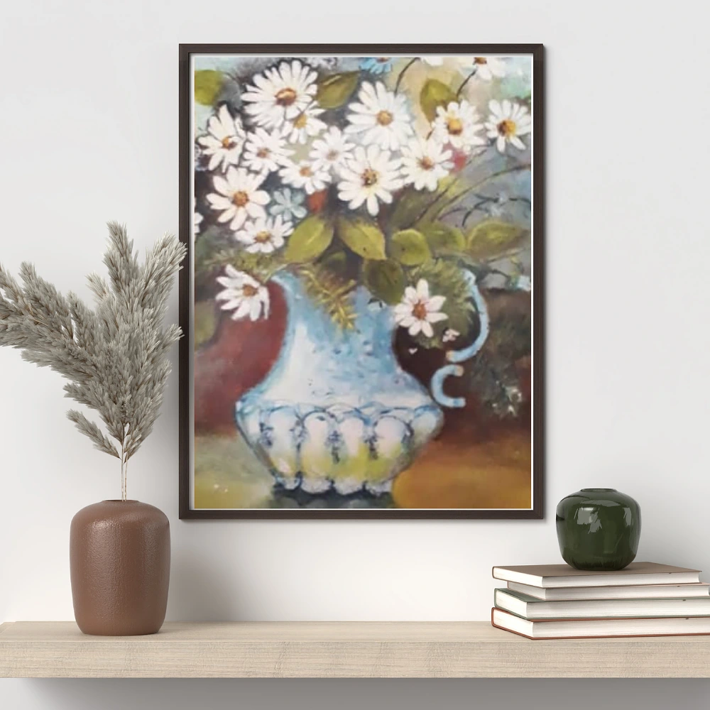 White Daisy Floral Vase Painting Wall Art
